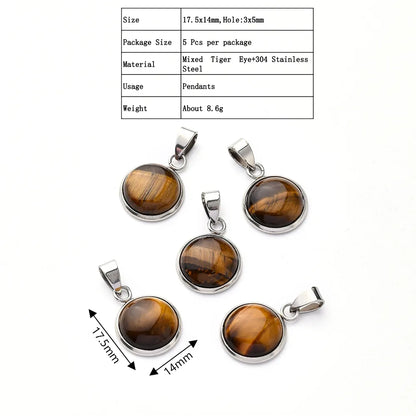 5 PCS/Package 14*17.5mm 3x5mm 304 Stainless Steel Natural Stone Marble Zebra Polished Pendant