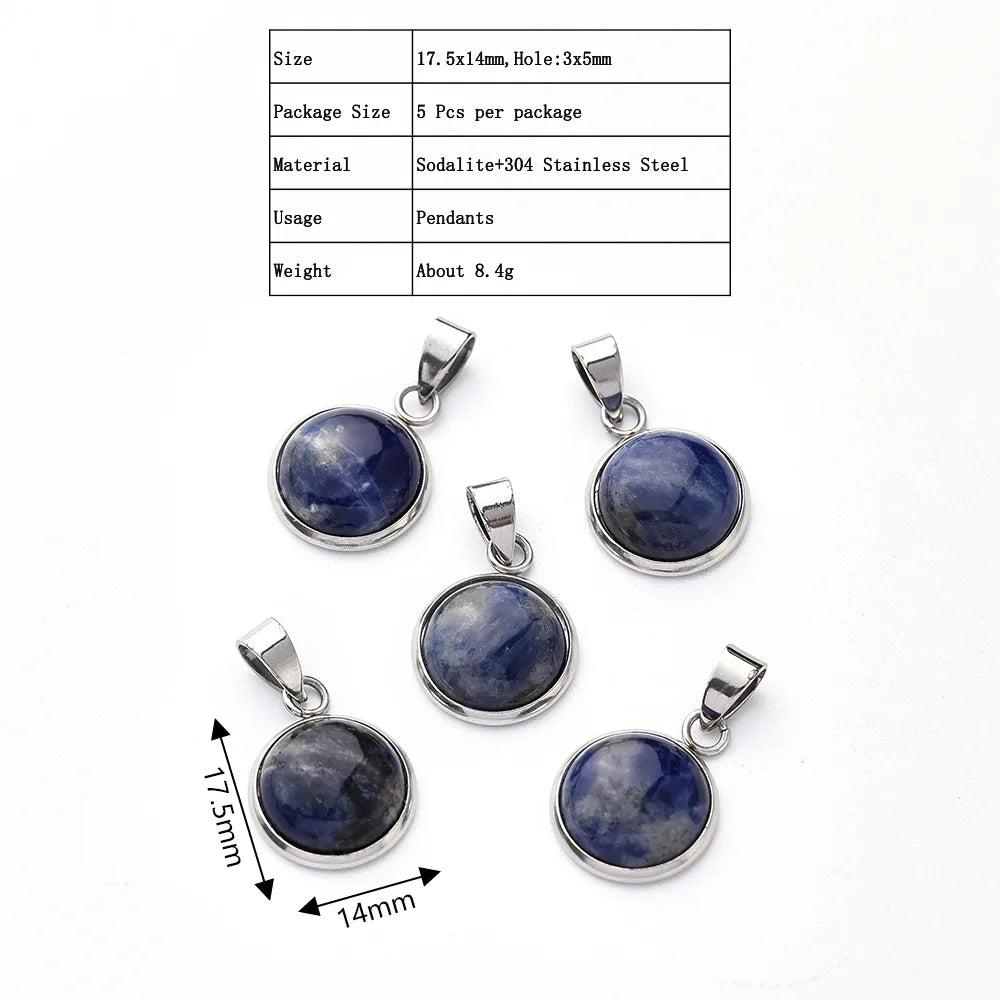 5 PCS/Package 14*17.5mm 3x5mm 304 Stainless Steel Natural Stone Marble Zebra Polished Pendant