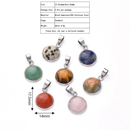 5 PCS/Package 14*17.5mm 3x5mm 304 Stainless Steel Natural Stone Marble Zebra Polished Pendant