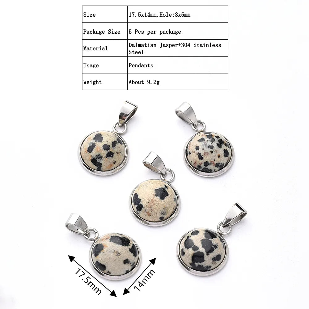 5 PCS/Package 14*17.5mm 3x5mm 304 Stainless Steel Natural Stone Marble Zebra Polished Pendant