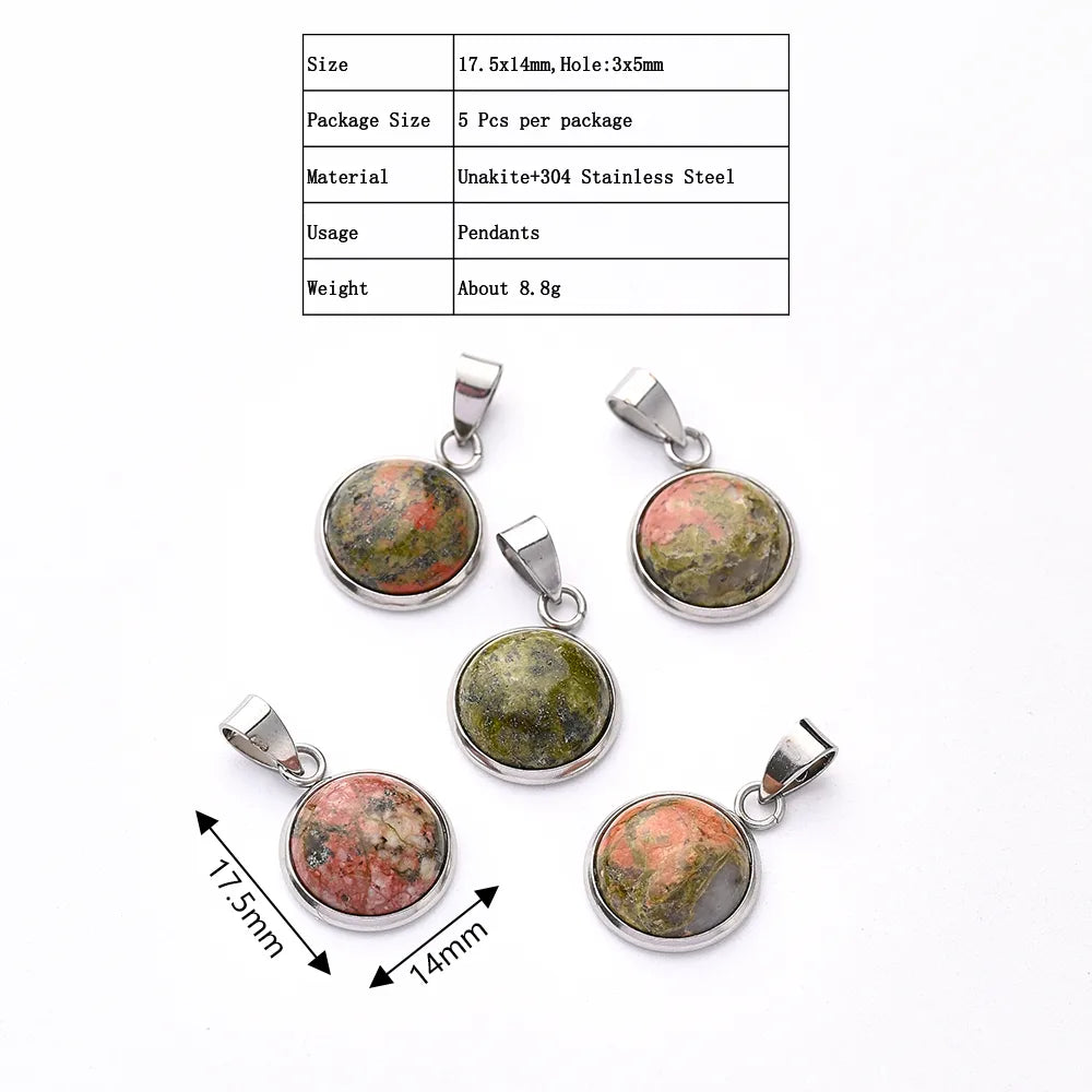 5 PCS/Package 14*17.5mm 3x5mm 304 Stainless Steel Natural Stone Marble Zebra Polished Pendant