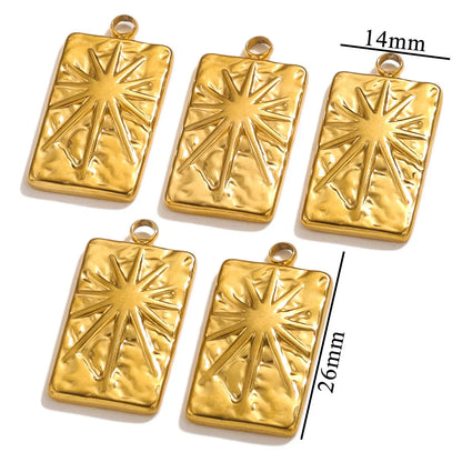 5 PCS/Package 14*26mm 304 Stainless Steel 18K Gold Plated Star Rectangle Pendant