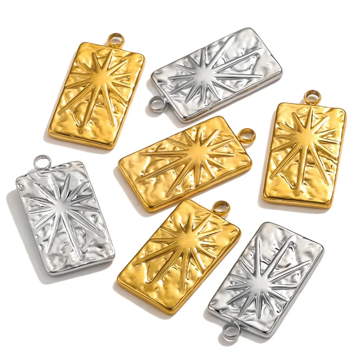 5 PCS/Package 14*26mm 304 Stainless Steel 18K Gold Plated Star Rectangle Pendant