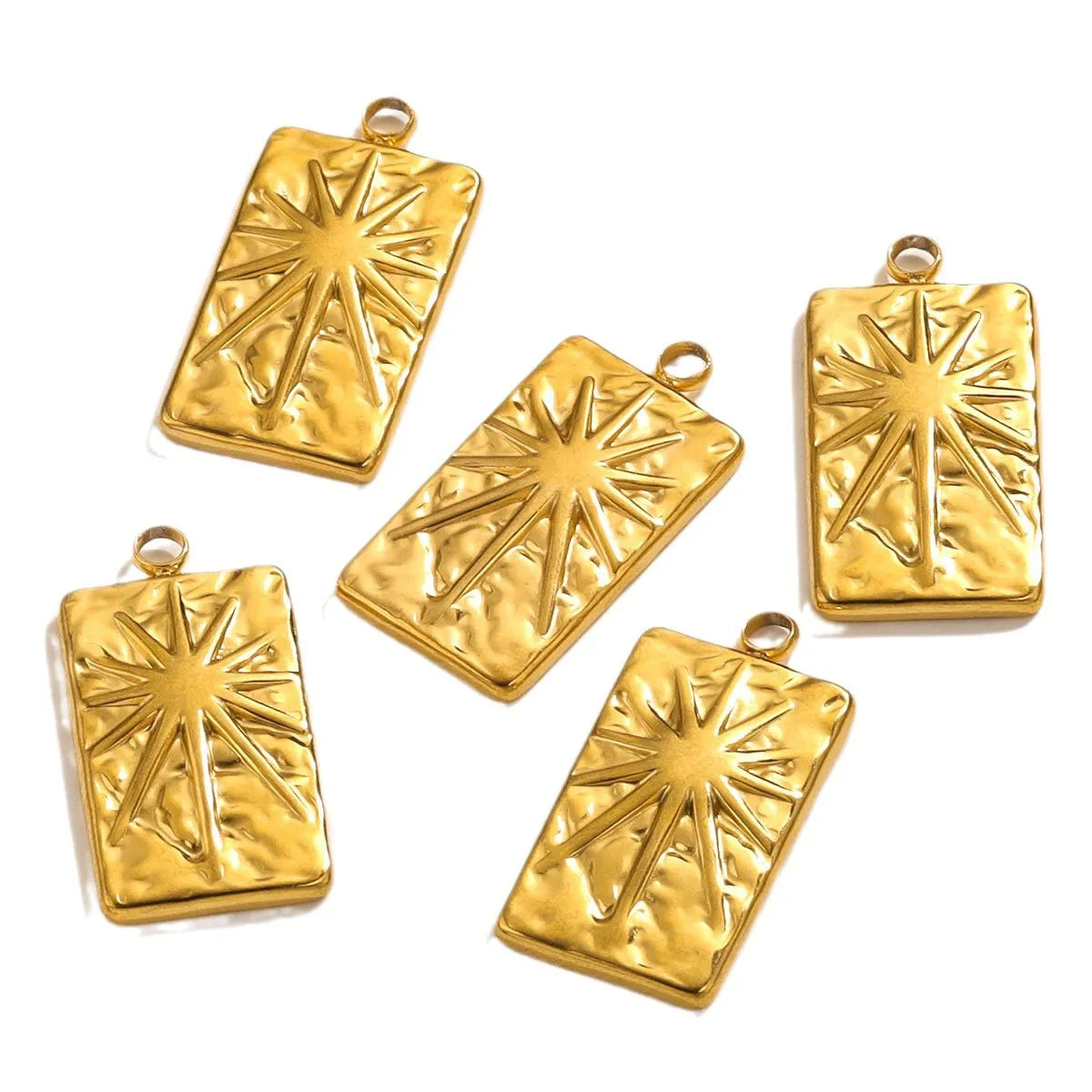 5 PCS/Package 14*26mm 304 Stainless Steel 18K Gold Plated Star Rectangle Pendant