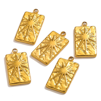 5 PCS/Package 14*26mm 304 Stainless Steel 18K Gold Plated Star Rectangle Pendant