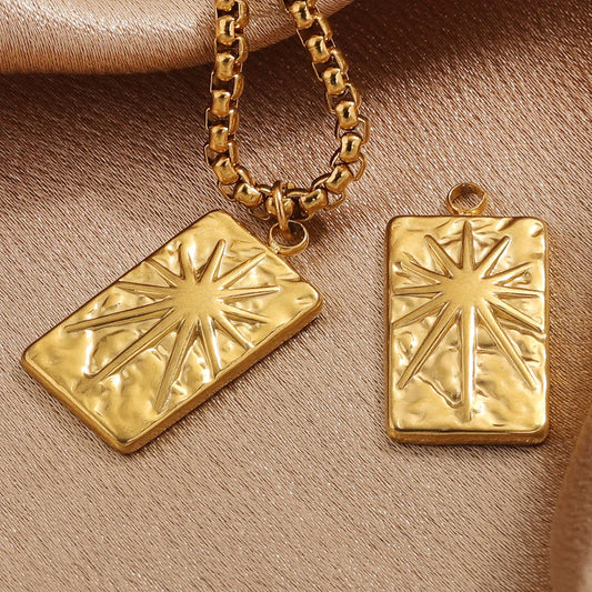 5 PCS/Package 14*26mm 304 Stainless Steel 18K Gold Plated Star Rectangle Pendant