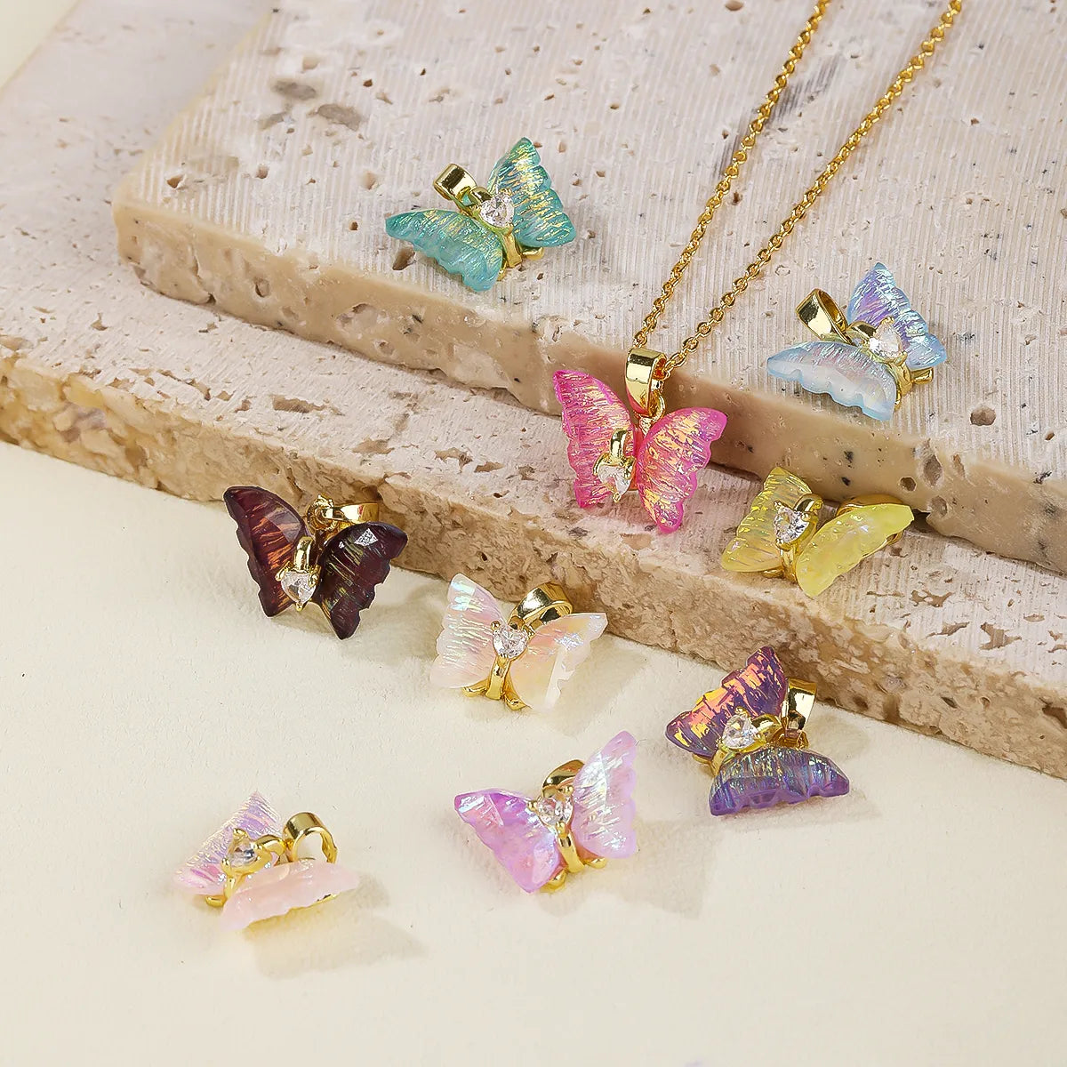 5 PCS/Package 15*16mm Copper Zircon 18K Gold Plated Butterfly Pendant