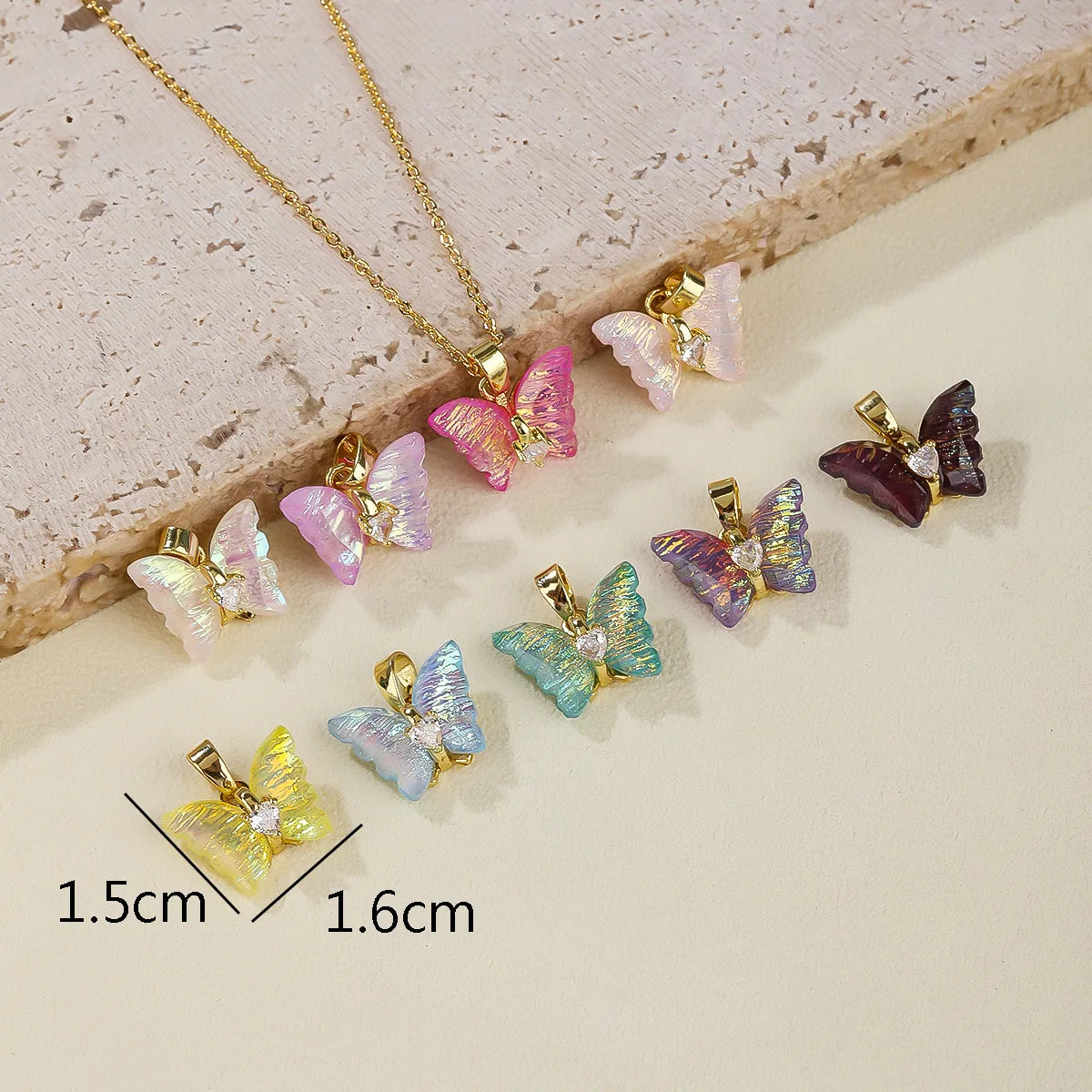 5 PCS/Package 15*16mm Copper Zircon 18K Gold Plated Butterfly Pendant