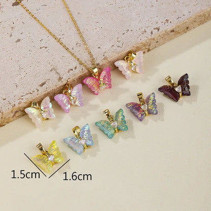 5 PCS/Package 15*16mm Copper Zircon 18K Gold Plated Butterfly Pendant