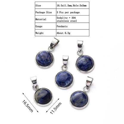 5 PCS/Package 16.5x11.5mm 3x5mm 304 Stainless Steel Natural Stone Marble Zebra Polished Pendant