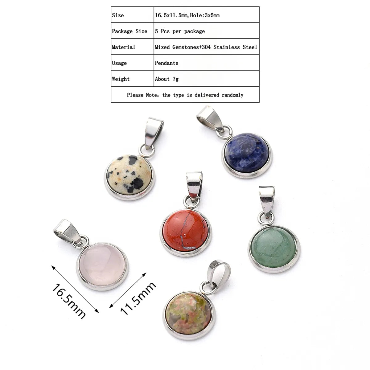 5 PCS/Package 16.5x11.5mm 3x5mm 304 Stainless Steel Natural Stone Marble Zebra Polished Pendant