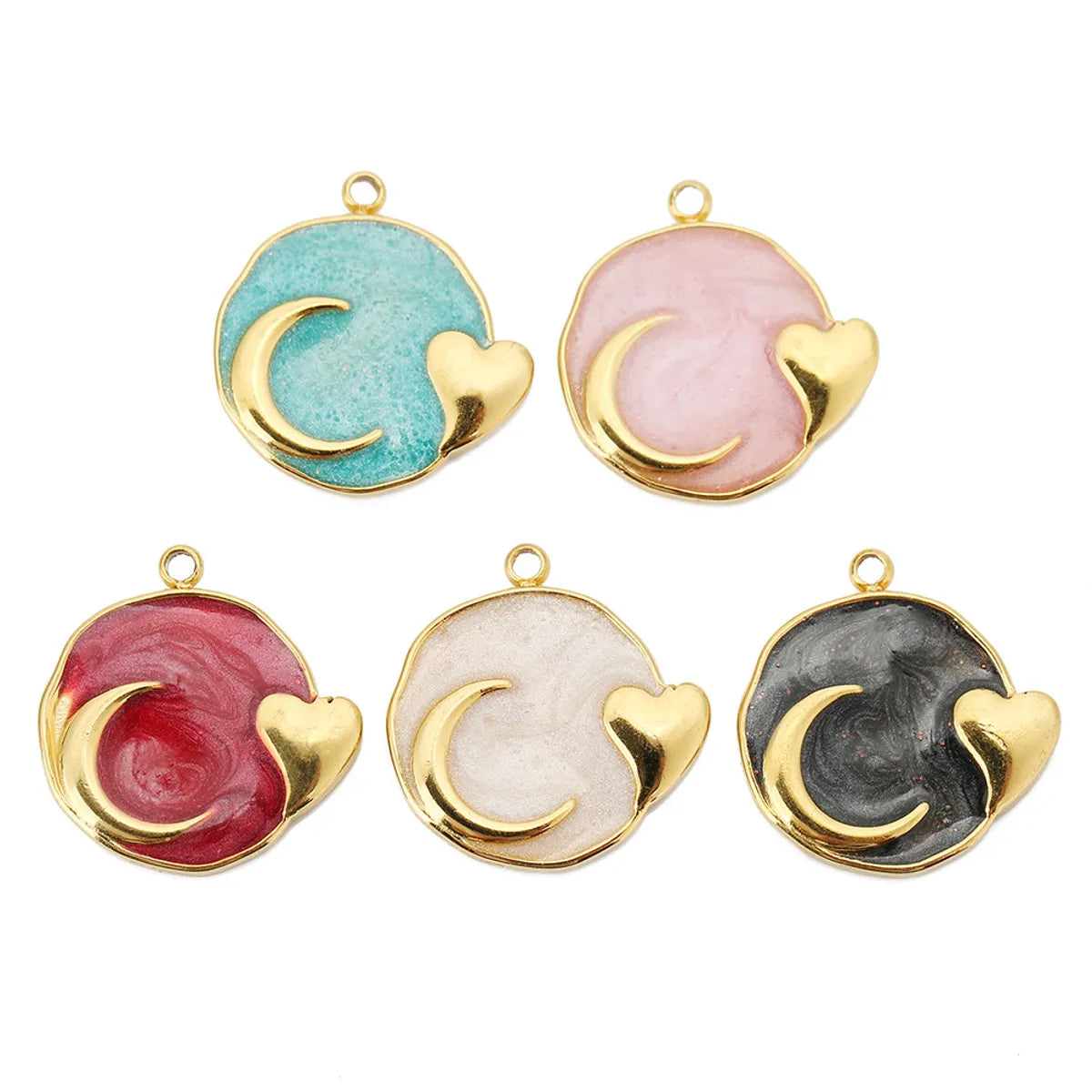 5 PCS/Package 17*17mm Hole 1~1.9mm 304 Stainless Steel Moon Heart Shape Polished Pendant