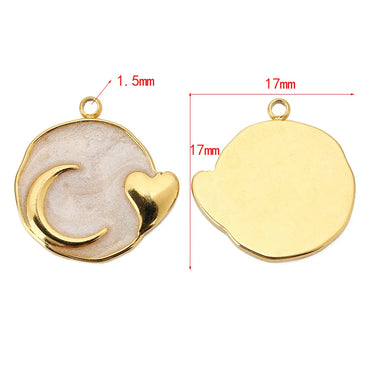 5 PCS/Package 17*17mm Hole 1~1.9mm 304 Stainless Steel Moon Heart Shape Polished Pendant