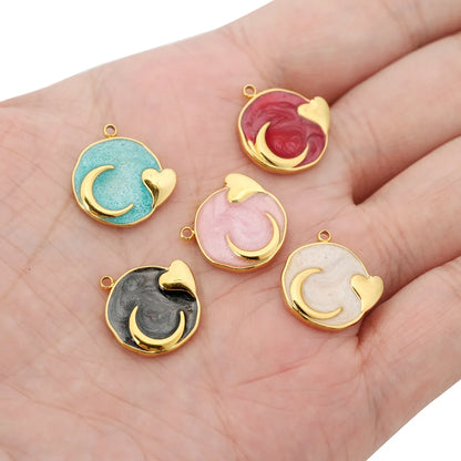 5 PCS/Package 17*17mm Hole 1~1.9mm 304 Stainless Steel Moon Heart Shape Polished Pendant