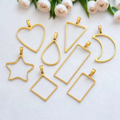 5 PCS/Package 17*47mm 28*32mm 30*32mm 304 Stainless Steel Heart Shape Rhombus Rectangle Pendant