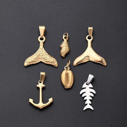 5 PCS/Package 18x8mm 22x11mm 25x25mm 3x6.5mm 3x6mm 4.5x8mm 304 Stainless Steel Gold Plated Conch Fish Tail Fish Bone Polished Pendant