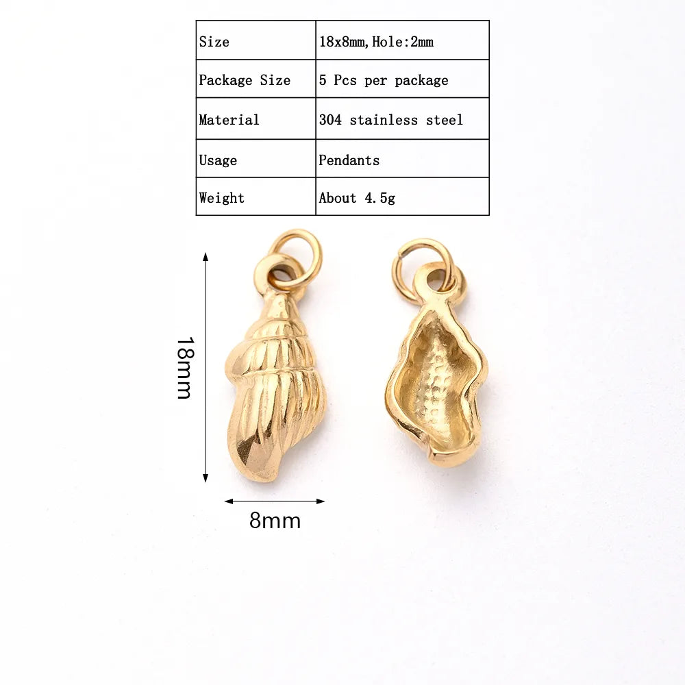 5 PCS/Package 18x8mm 22x11mm 25x25mm 3x6.5mm 3x6mm 4.5x8mm 304 Stainless Steel Gold Plated Conch Fish Tail Fish Bone Polished Pendant