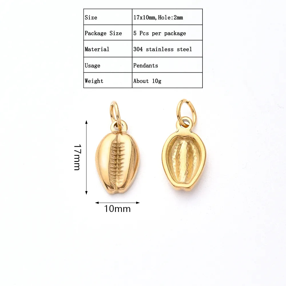 5 PCS/Package 18x8mm 22x11mm 25x25mm 3x6.5mm 3x6mm 4.5x8mm 304 Stainless Steel Gold Plated Conch Fish Tail Fish Bone Polished Pendant