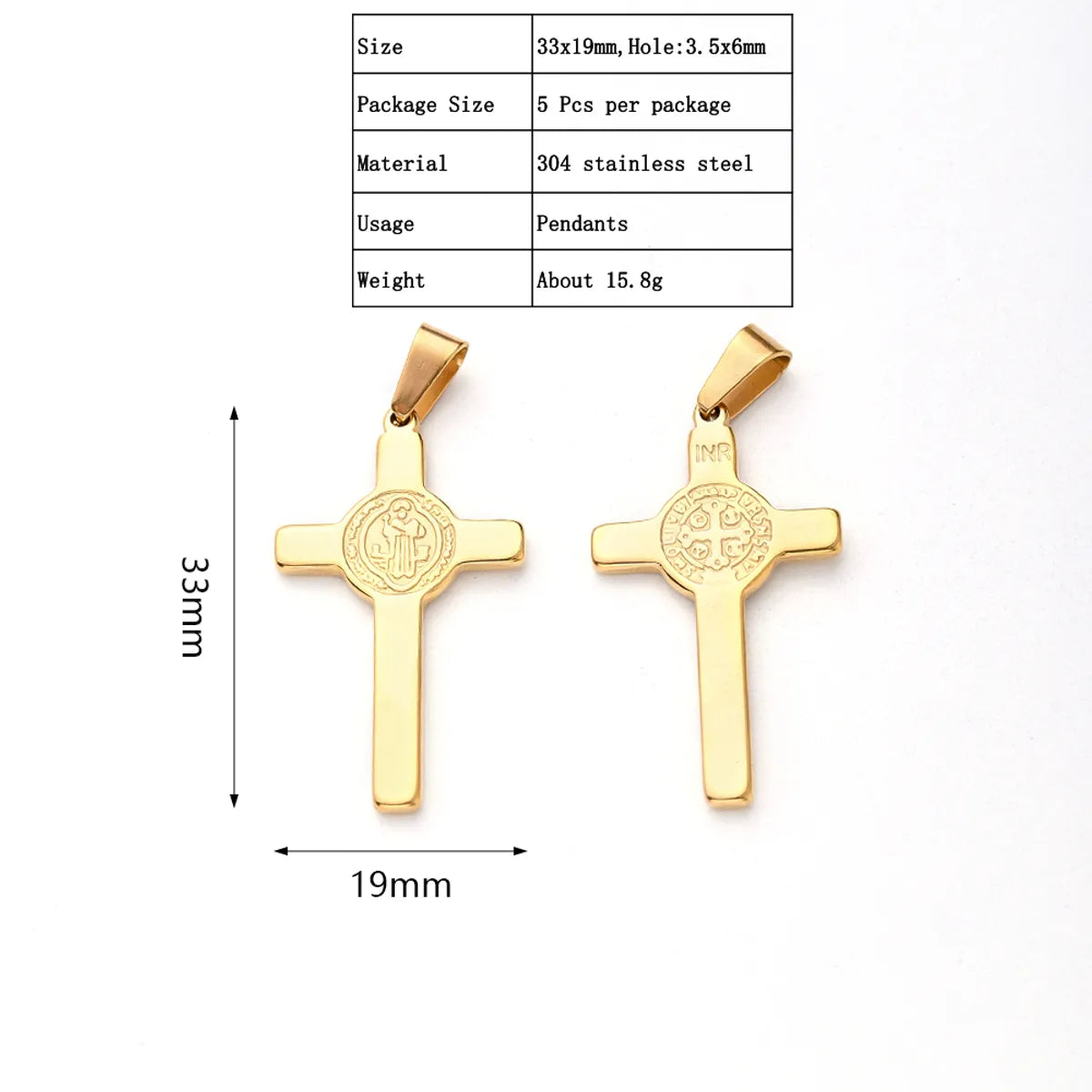 5 PCS/Package 19x13mm 32.5x19mm 32x19.5mm 2.5x6mm 3x5mm 3x6.5mm 304 Stainless Steel Gold Plated Faith Cross Polished Pendant