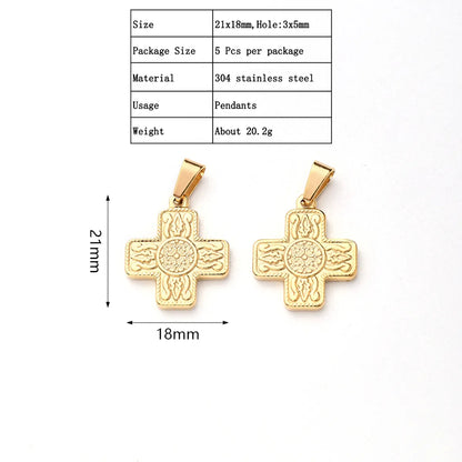 5 PCS/Package 19x13mm 32.5x19mm 32x19.5mm 2.5x6mm 3x5mm 3x6.5mm 304 Stainless Steel Gold Plated Faith Cross Polished Pendant