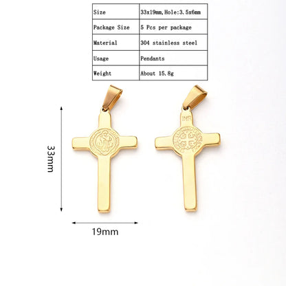 5 PCS/Package 19x13mm 32.5x19mm 32x19.5mm 2.5x6mm 3x5mm 3x6.5mm 304 Stainless Steel Gold Plated Faith Cross Polished Pendant