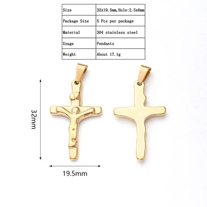 5 PCS/Package 19x13mm 32.5x19mm 32x19.5mm 2.5x6mm 3x5mm 3x6.5mm 304 Stainless Steel Gold Plated Faith Cross Polished Pendant