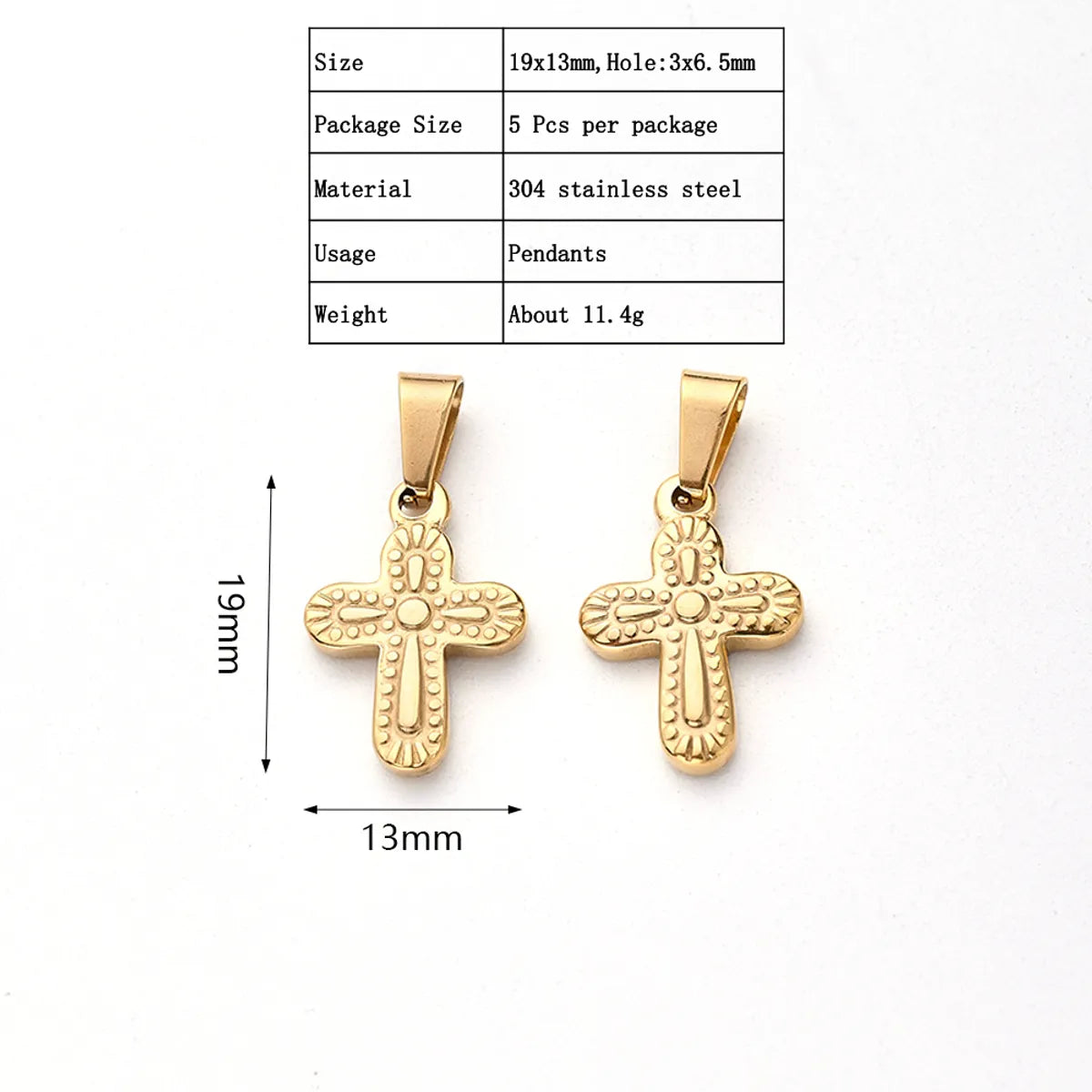 5 PCS/Package 19x13mm 32.5x19mm 32x19.5mm 2.5x6mm 3x5mm 3x6.5mm 304 Stainless Steel Gold Plated Faith Cross Polished Pendant