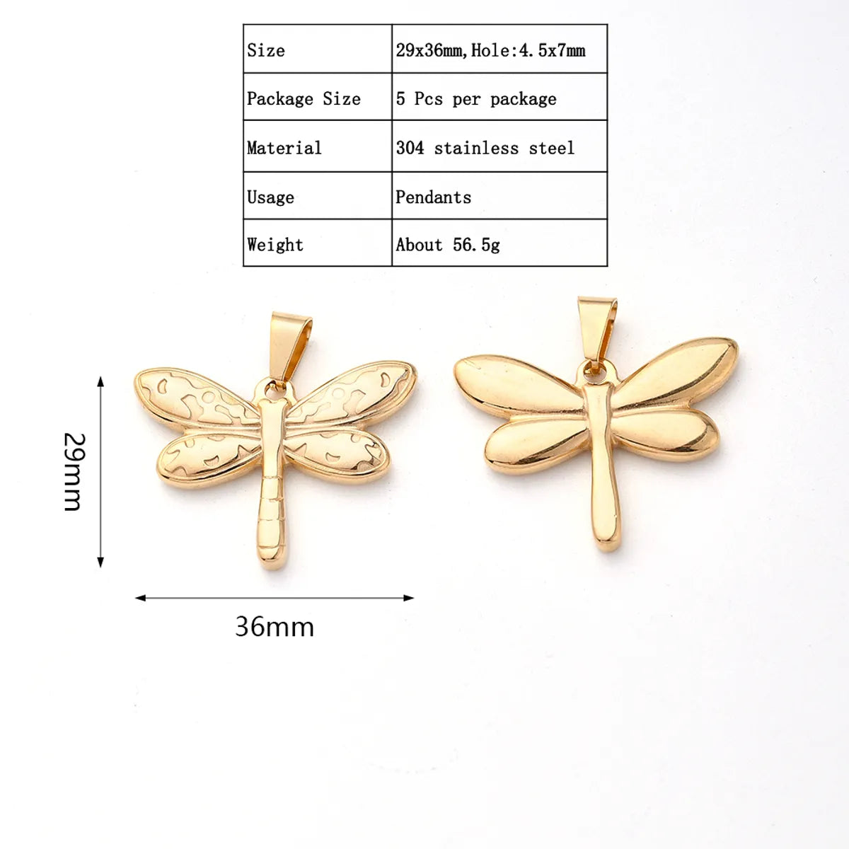 5 PCS/Package 19x25mm 29x36mm 38x18mm 4.5x7mm 4X8mm 4x9mm 304 Stainless Steel Gold Plated Animal Owl Dragonfly Polished Pendant