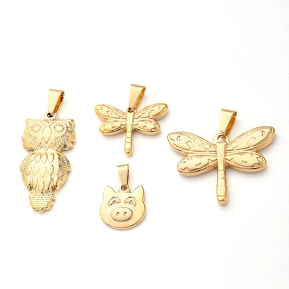 5 PCS/Package 19x25mm 29x36mm 38x18mm 4.5x7mm 4X8mm 4x9mm 304 Stainless Steel Gold Plated Animal Owl Dragonfly Polished Pendant