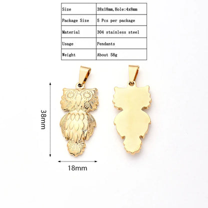 5 PCS/Package 19x25mm 29x36mm 38x18mm 4.5x7mm 4X8mm 4x9mm 304 Stainless Steel Gold Plated Animal Owl Dragonfly Polished Pendant