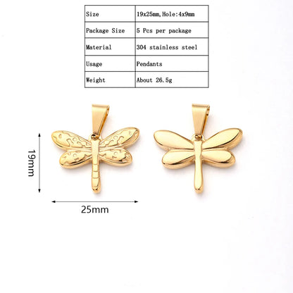 5 PCS/Package 19x25mm 29x36mm 38x18mm 4.5x7mm 4X8mm 4x9mm 304 Stainless Steel Gold Plated Animal Owl Dragonfly Polished Pendant