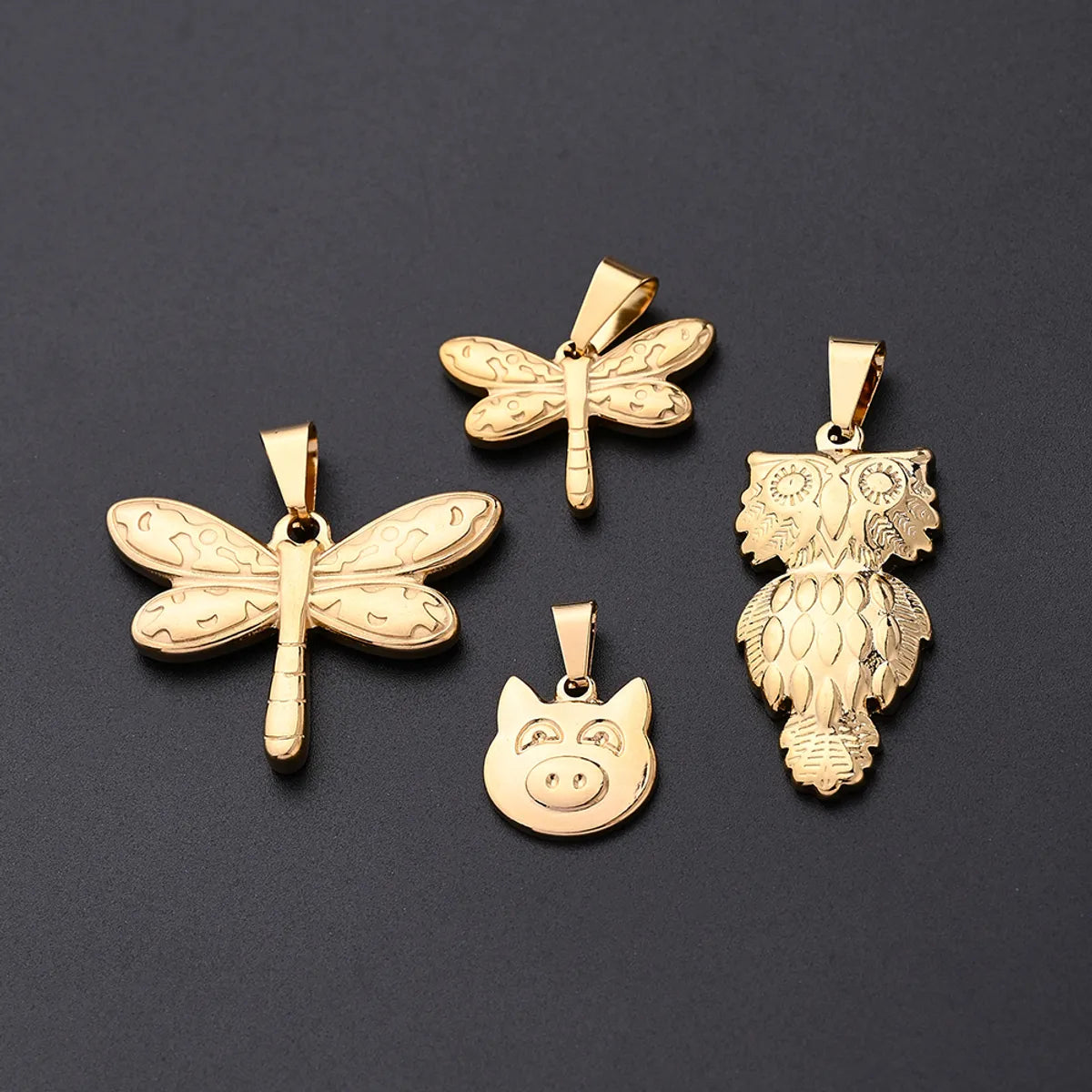 5 PCS/Package 19x25mm 29x36mm 38x18mm 4.5x7mm 4X8mm 4x9mm 304 Stainless Steel Gold Plated Animal Owl Dragonfly Polished Pendant