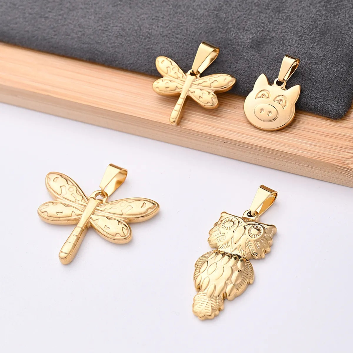 5 PCS/Package 19x25mm 29x36mm 38x18mm 4.5x7mm 4X8mm 4x9mm 304 Stainless Steel Gold Plated Animal Owl Dragonfly Polished Pendant