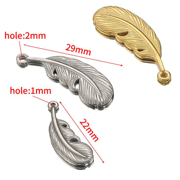 5 PCS/Package 22mm 29mm Hole 1~1.9mm Hole 2~2.9mm Stainless Steel 18K Gold Plated Feather Polished Pendant