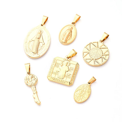 5 PCS/Package 23x14mm 26x16mm 38x25mm 3.5x5.5mm 4.5x8.5mm 4X8mm 304 Stainless Steel Gold Plated Faith Cross Key Polished Pendant