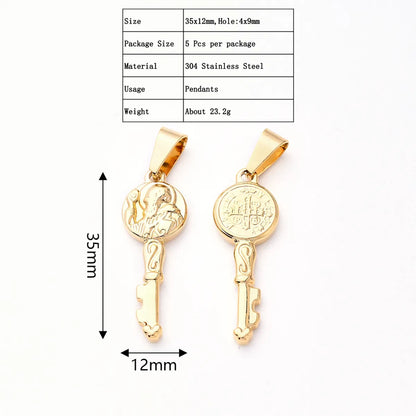 5 PCS/Package 23x14mm 26x16mm 38x25mm 3.5x5.5mm 4.5x8.5mm 4X8mm 304 Stainless Steel Gold Plated Faith Cross Key Polished Pendant