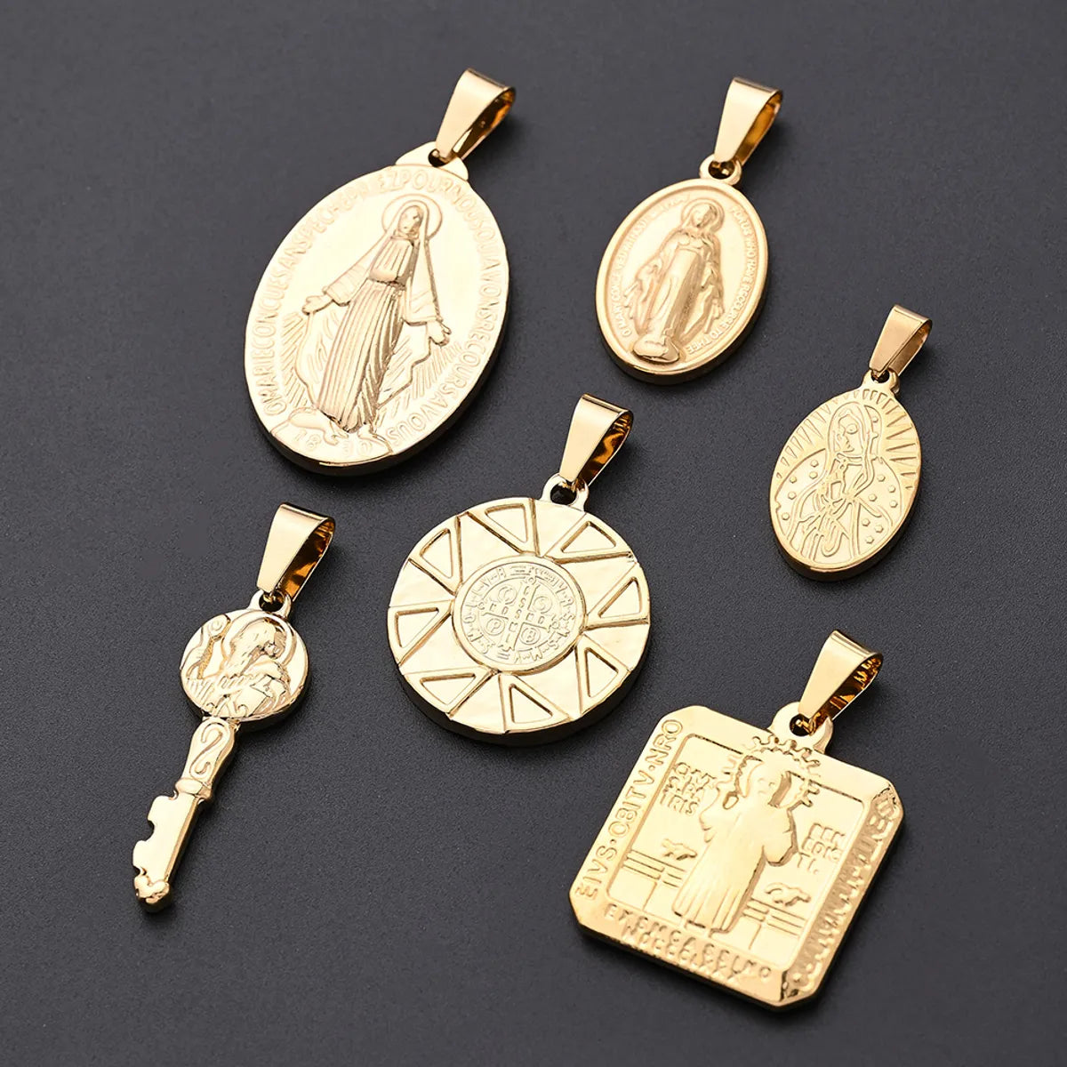 5 PCS/Package 23x14mm 26x16mm 38x25mm 3.5x5.5mm 4.5x8.5mm 4X8mm 304 Stainless Steel Gold Plated Faith Cross Key Polished Pendant