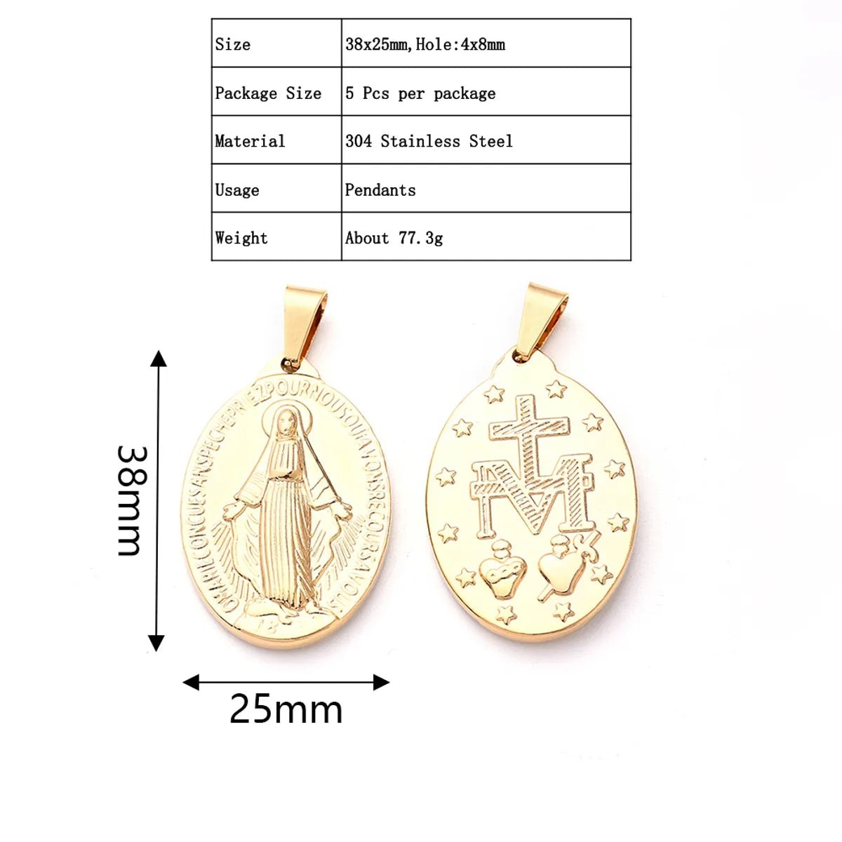 5 PCS/Package 23x14mm 26x16mm 38x25mm 3.5x5.5mm 4.5x8.5mm 4X8mm 304 Stainless Steel Gold Plated Faith Cross Key Polished Pendant