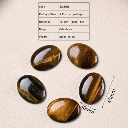 5 PCS/Package 30*40mm Natural Stone Assorted Gemstone Rose Quartz Tiger Eye Oval Polished Cabochons