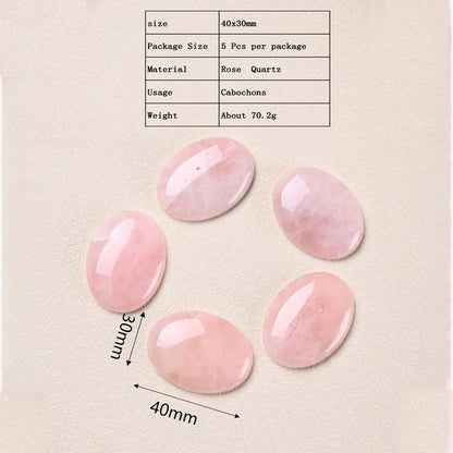 5 PCS/Package 30*40mm Natural Stone Assorted Gemstone Rose Quartz Tiger Eye Oval Polished Cabochons