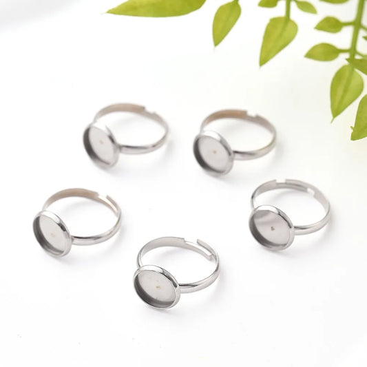 5 PCS/Package 304 Stainless Steel Round Simple Solid Color Polished Ring Setting