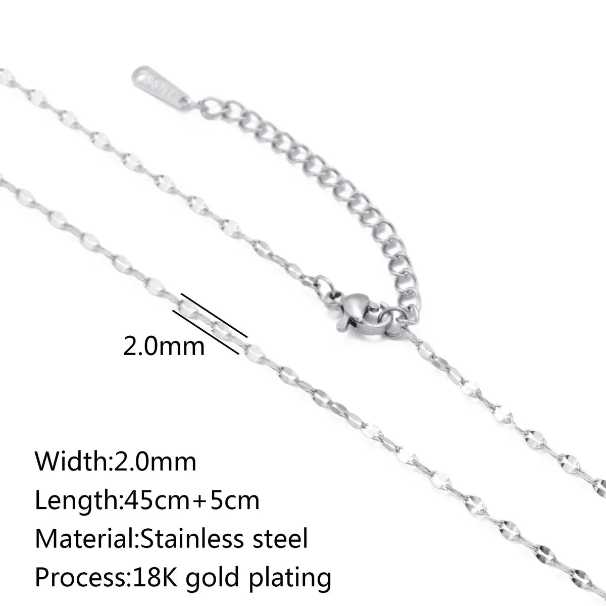 5 PCS/Package 45+5cm 304 Stainless Steel Jewelry Accessories