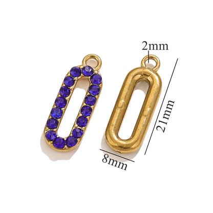 5 PCS/Package 8 * 21mm Hole 2~2.9mm 304 Stainless Steel Zircon 18K Gold Plated Oval Pendant