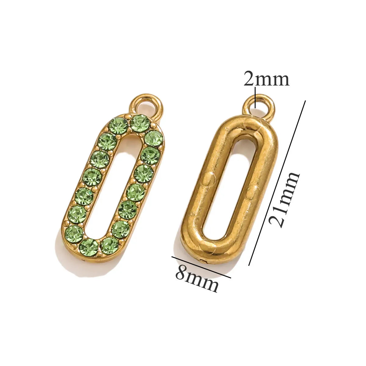 5 PCS/Package 8 * 21mm Hole 2~2.9mm 304 Stainless Steel Zircon 18K Gold Plated Oval Pendant