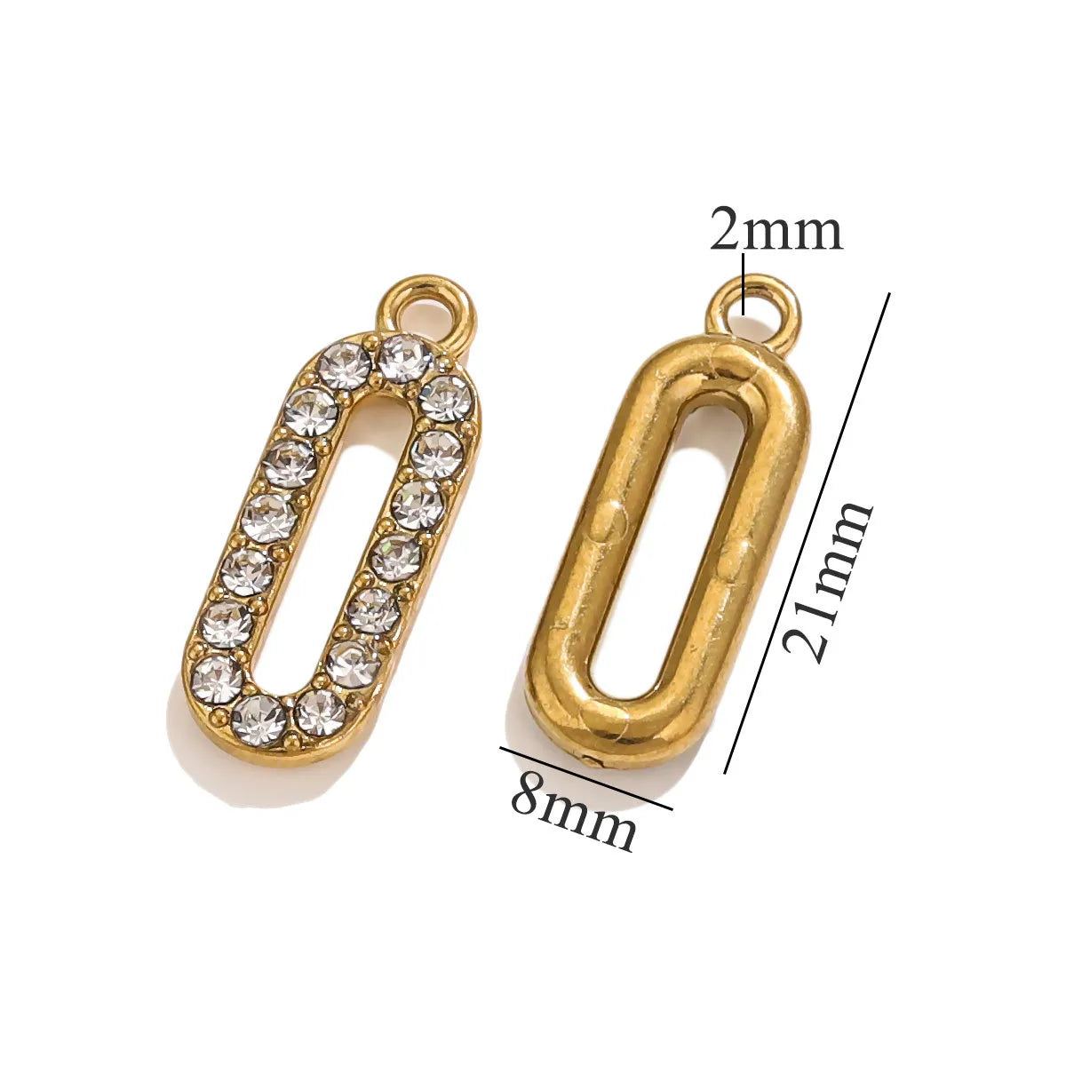 5 PCS/Package 8 * 21mm Hole 2~2.9mm 304 Stainless Steel Zircon 18K Gold Plated Oval Pendant