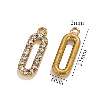 5 PCS/Package 8 * 21mm Hole 2~2.9mm 304 Stainless Steel Zircon 18K Gold Plated Oval Pendant