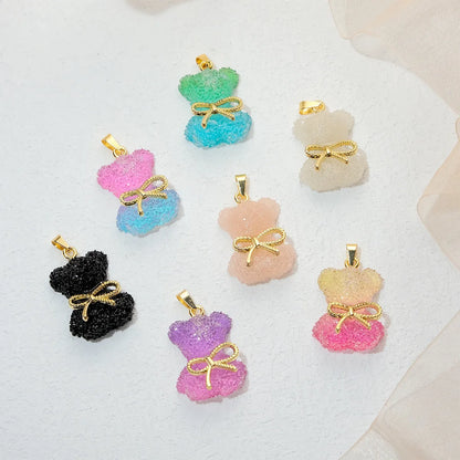 5 PCS/Package Resin Copper 18K Gold Plated Bear Bow Knot Pendant