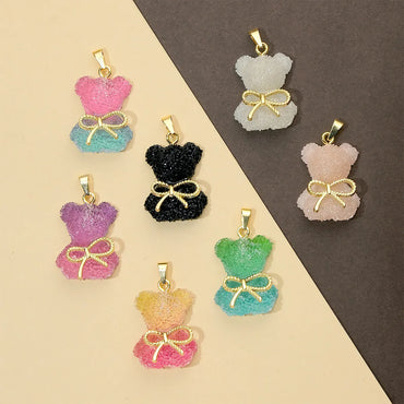 5 PCS/Package Resin Copper 18K Gold Plated Bear Bow Knot Pendant