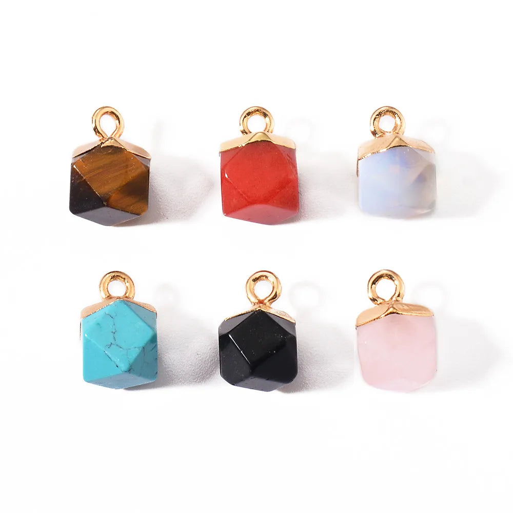 5 Pcs/Package Simple Style Geometric Natural Stone Plating Inlay Pendant Jewelry Accessories