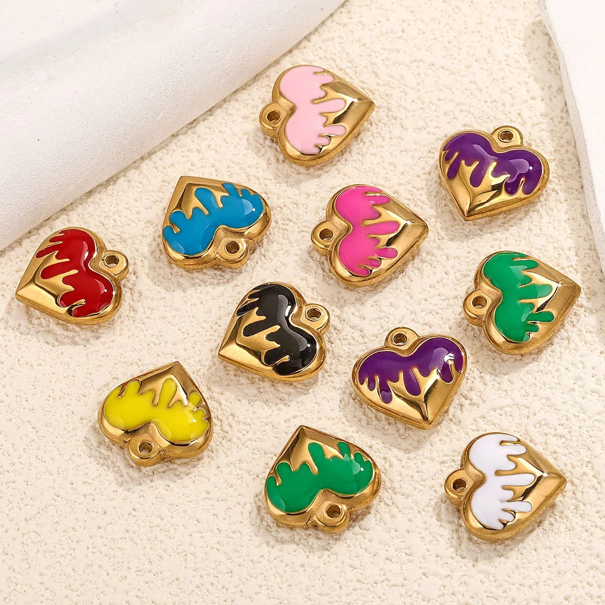 5 Pcs/Package Simple Style Heart Shape Stainless Steel Enamel Plating Pendant Jewelry Accessories